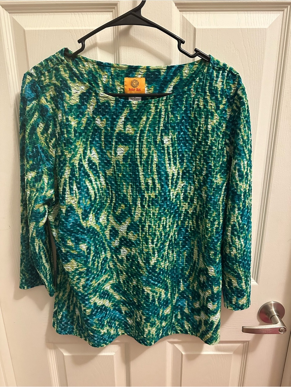 Ruby Rd. Teal & Yellow Knit Textured Top